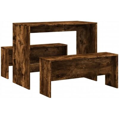 vidaXL Rookeiken Eettafel en Banken Set - Meubelset vidaXL Rookeiken Eettafel en Banken Set - Meubelset
