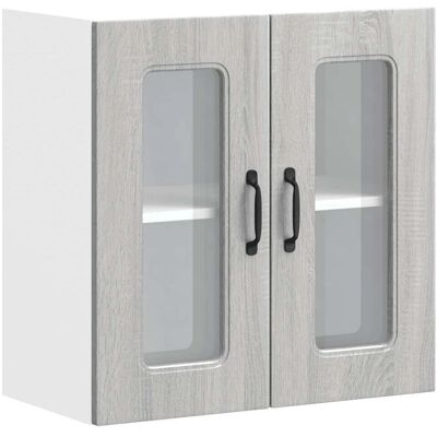 vidaXL 853673 Grey Sonoma Glass Door Kitchen Wall Cabinet - Storage vidaXL 853673 Grey Sonoma Glass Door Kitchen Wall Cabinet - Storage