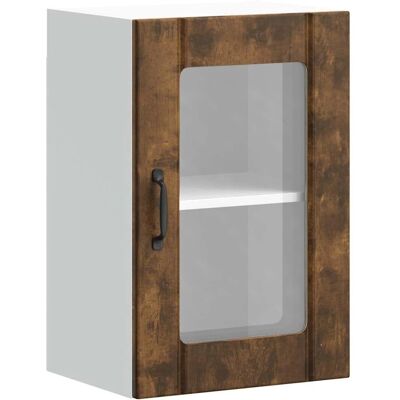 vidaXL Kitchen Wall Cabinet with Glass Door Lucca Smoked Oak - Wall Cabinet vidaXL Kitchen Wall Cabinet with Glass Door Lucca Smoked Oak - Wall Cabinet