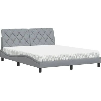 vidaXL Bett mit Matratze Hellgrau 160x200 cm Stoff vidaXL Bett mit Matratze Hellgrau 160x200 cm Stoff
