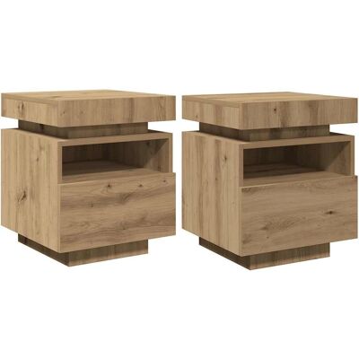 vidaXL Bedside Cabinets met LED-verlichting - Eikenhout, 2 stuks vidaXL Bedside Cabinets met LED-verlichting - Eikenhout, 2 stuks