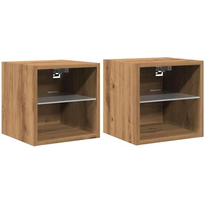 vidaXL TV-Wandregale mit LED-Lichtern 2 Stück Eichenholz - TV Wandregale vidaXL TV-Wandregale mit LED-Lichtern 2 Stück Eichenholz - TV Wandregale