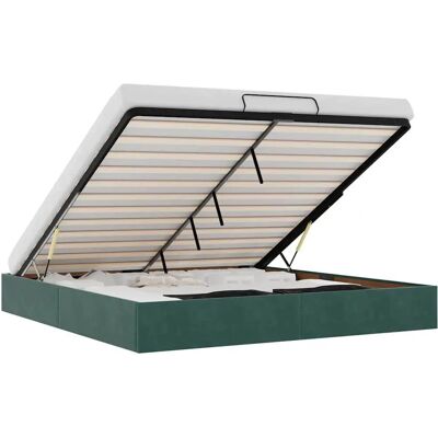 Cadre de lit VidaXL avec rangement - Vert foncé - Sommier Cadre de lit VidaXL avec rangement - Vert foncé - Sommier