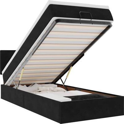 vidaXL Bed Opbergruimte Ottoman met Matras - Zwart - Bed vidaXL Bed Opbergruimte Ottoman met Matras - Zwart - Bed