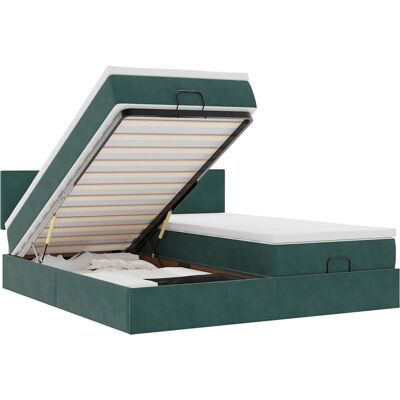 vidaXL Ottomansbett mit Matratze - Samt Dunkelgrün - Bett vidaXL Ottomansbett mit Matratze - Samt Dunkelgrün - Bett