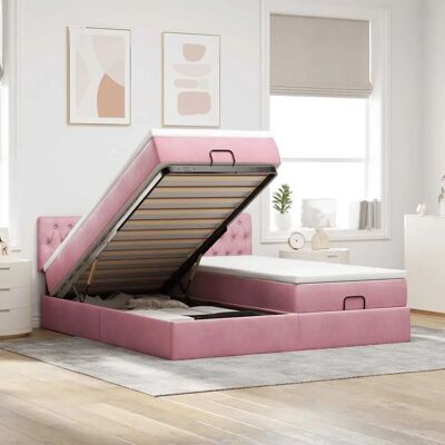 vidaXL Rosa Samt Ottoman-Bett mit Stauraum & Matratze - 200x200cm vidaXL Rosa Samt Ottoman-Bett mit Stauraum & Matratze - 200x200cm