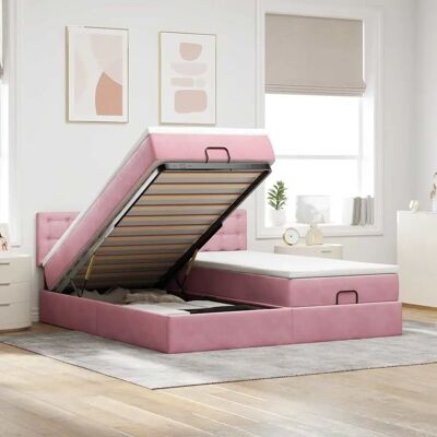 vidaXL Rosa Samt Ottoman-Bett mit Stauraum - Bett mit Stauraum vidaXL Rosa Samt Ottoman-Bett mit Stauraum - Bett mit Stauraum