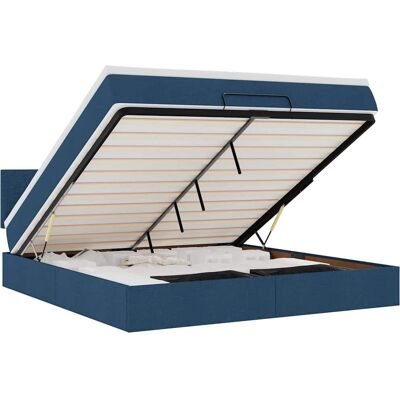 vidaXL Ottomane Bett mit Matratze & LEDs Blau 140x190 cm Stoff Blau vidaXL Ottomane Bett mit Matratze & LEDs Blau 140x190 cm Stoff Blau