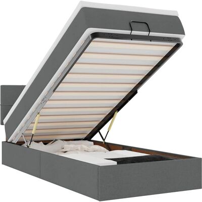 vidaXL Ottomane Bett mit Matratze & LEDs Dunkelgrau 140x200 cm Stoff vidaXL Ottomane Bett mit Matratze & LEDs Dunkelgrau 140x200 cm Stoff