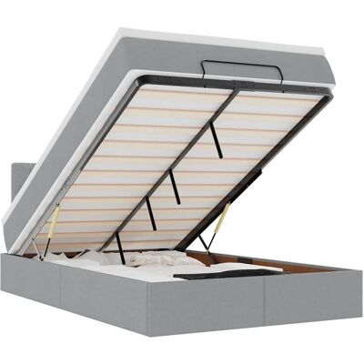 vidaXL Ottoman-Bett mit Matratze & LEDs Hellgrau 120x200 cm Stoff vidaXL Ottoman-Bett mit Matratze & LEDs Hellgrau 120x200 cm Stoff