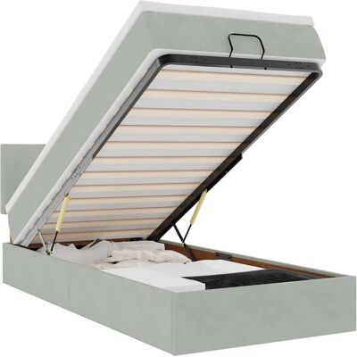 vidaXL Hellgraues Samt-Boxspringbett mit Stauraum & LEDs vidaXL Hellgraues Samt-Boxspringbett mit Stauraum & LEDs