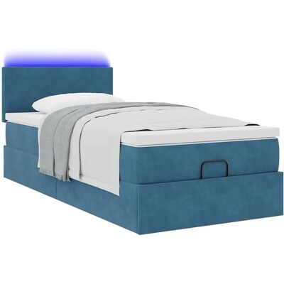 vidaXL Ottomansbett mit Matratze & LEDs Dunkelblau 100x200cm Samt vidaXL Ottomansbett mit Matratze & LEDs Dunkelblau 100x200cm Samt