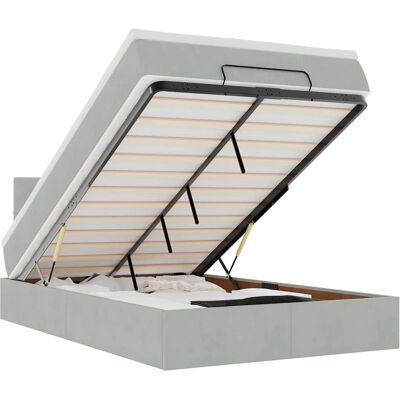 VidaXL Bett - 140x200cm - Samtgrau - Stauraum & LED-Leuchten VidaXL Bett - 140x200cm - Samtgrau - Stauraum & LED-Leuchten