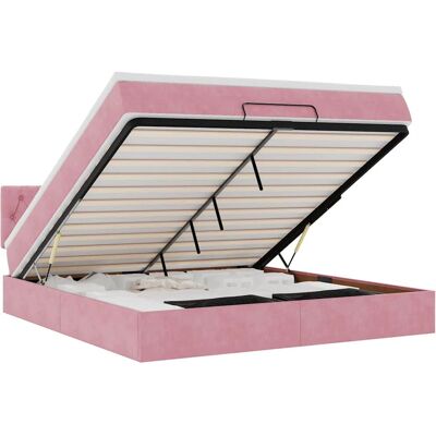 VidaXL Bett - Pink Velvet Ottoman mit Stauraum & LED-Licht VidaXL Bett - Pink Velvet Ottoman mit Stauraum & LED-Licht