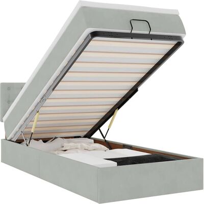 vidaXL Ottomansbett mit Matratze - Hellgrau Samt & LEDs vidaXL Ottomansbett mit Matratze - Hellgrau Samt & LEDs