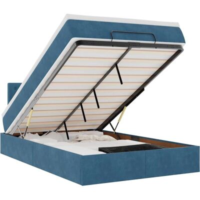 vidaXL Ottomane Bett mit Matratze & LEDs Dunkelblau 120x190 cm Samt Blau vidaXL Ottomane Bett mit Matratze & LEDs Dunkelblau 120x190 cm Samt Blau