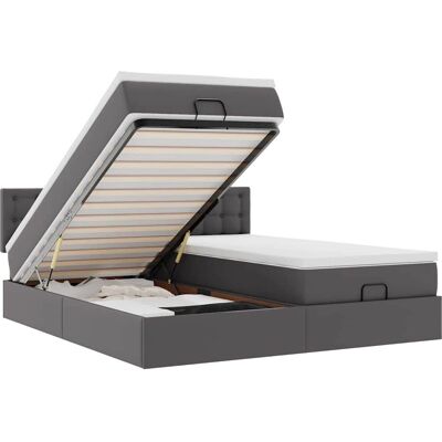 vidaXL Bett mit Stauraum - Grau Ottoman mit LED & Matratze vidaXL Bett mit Stauraum - Grau Ottoman mit LED & Matratze