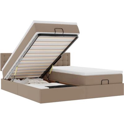 VidaXL Bett - Braune Kunstleder Ottoman Struktur mit Stauraum & LED-Lichtern VidaXL Bett - Braune Kunstleder Ottoman Struktur mit Stauraum & LED-Lichtern