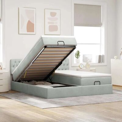 vidaXL Ottoman-Bett mit Matratzen & LEDs Hellgrau 200x200 cm Samt Grau vidaXL Ottoman-Bett mit Matratzen & LEDs Hellgrau 200x200 cm Samt Grau