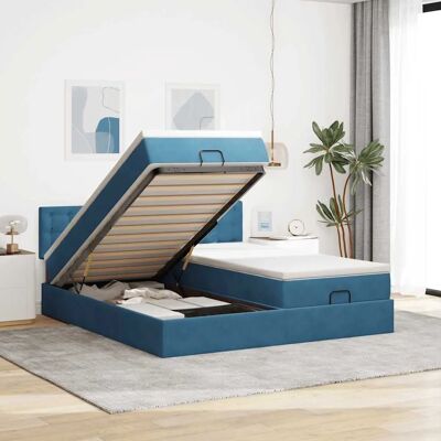 vidaXL Ottoman-Bett mit Matratzen & LED Dunkelblau 200x200 cm Samt vidaXL Ottoman-Bett mit Matratzen & LED Dunkelblau 200x200 cm Samt