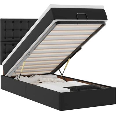 vidaXL Bett mit Stauraum - Kunstleder Schwarz - 100x200cm - Bett vidaXL Bett mit Stauraum - Kunstleder Schwarz - 100x200cm - Bett