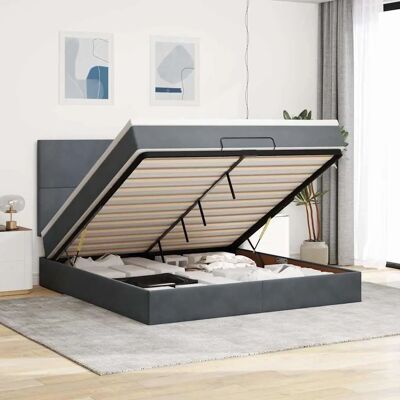 Vidaxl Donkergrijze Fluwelen Ottoman Bed met Matras 160x200cm - Ottoman Bed Vidaxl Donkergrijze Fluwelen Ottoman Bed met Matras 160x200cm - Ottoman Bed