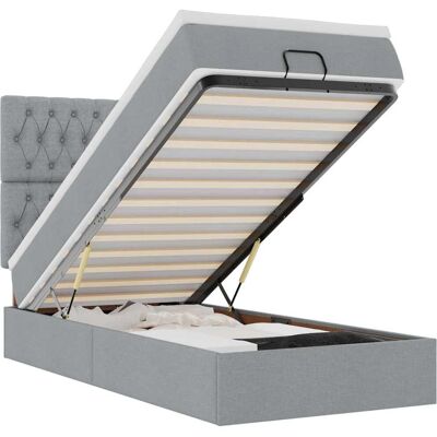 vidaXL Ottoman-Bett mit Matratze & LEDs Hellgrau 140x190 cm Stoff vidaXL Ottoman-Bett mit Matratze & LEDs Hellgrau 140x190 cm Stoff
