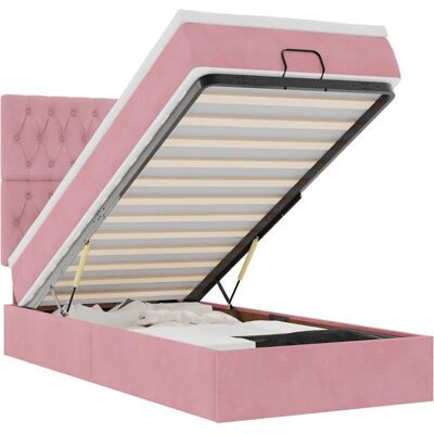 vidaXL Rosa Ottoman-Bett - Stauraum & LED-Beleuchtung vidaXL Rosa Ottoman-Bett - Stauraum & LED-Beleuchtung