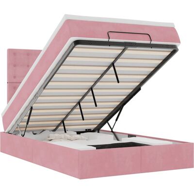vidaXL Bett - Rosa Samt Ottoman mit Stauraum & LEDs vidaXL Bett - Rosa Samt Ottoman mit Stauraum & LEDs