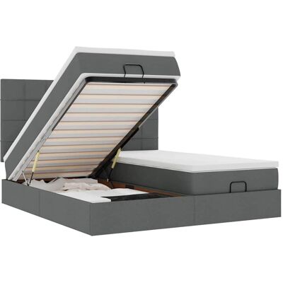 vidaXL Ottoman-Bett mit Stauraum & LEDs - Matratze & Stoff Grau vidaXL Ottoman-Bett mit Stauraum & LEDs - Matratze & Stoff Grau