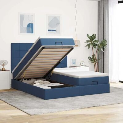 vidaXL Ottoman-Bett mit Matratzen & LEDs Blau 180x200 cm Stoff Blau vidaXL Ottoman-Bett mit Matratzen & LEDs Blau 180x200 cm Stoff Blau