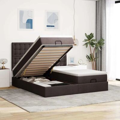 vidaXL Ottoman-Bett mit Matratzen & LEDs Dunkelbraun 160x200cm Stoff - Ottoman Bed vidaXL Ottoman-Bett mit Matratzen & LEDs Dunkelbraun 160x200cm Stoff - Ottoman Bed