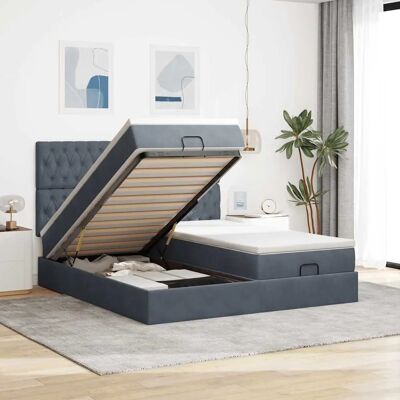vidaXL Ottomansbett mit Matratzen & LEDs Dunkelgrau 200x200 cm Samt vidaXL Ottomansbett mit Matratzen & LEDs Dunkelgrau 200x200 cm Samt