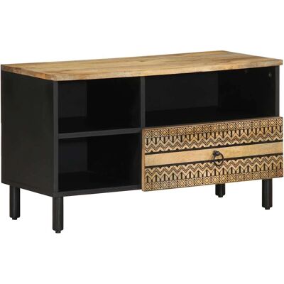 vidaXL Schwarzes Mangoholz TV-Schrank - TV-Bank mit Stauraum vidaXL Schwarzes Mangoholz TV-Schrank - TV-Bank mit Stauraum
