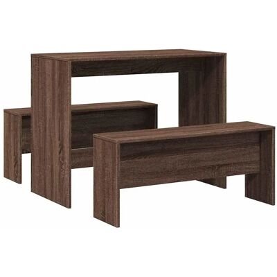 vidaXL 3-delige Eettafel en Bank Set Bruin Eikenhout - Eettafel en Bank Set vidaXL 3-delige Eettafel en Bank Set Bruin Eikenhout - Eettafel en Bank Set