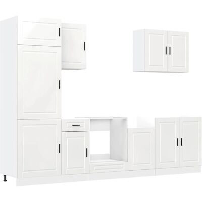 vidaXL 7-tlg. Küchenunterschrank-Set Kalmar Hochglanz-Weiß - Küchenmöbel vidaXL 7-tlg. Küchenunterschrank-Set Kalmar Hochglanz-Weiß - Küchenmöbel