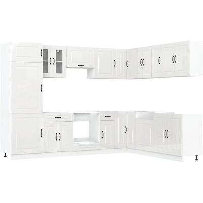 vidaXL Kalmar 14-tlg. Küchenmöbel-Set Weiß Hochglanz vidaXL Kalmar 14-tlg. Küchenmöbel-Set Weiß Hochglanz