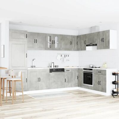 Meuble de cuisine avec double évier - Gris moderne en bois - Publicité Meuble de cuisine avec double évier - Gris moderne en bois - Publicité
