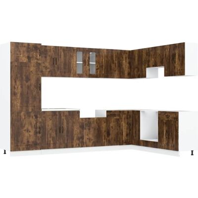 armoire de cuisine en chêne fumé avec double évier - Publicité armoire de cuisine en chêne fumé avec double évier - Publicité