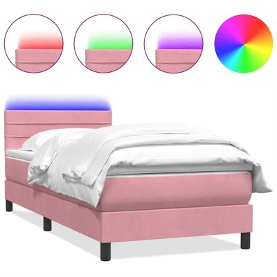 vidaXL Rosa Samt 90x210 cm Boxspringbett mit Matratze vidaXL Rosa Samt 90x210 cm Boxspringbett mit Matratze