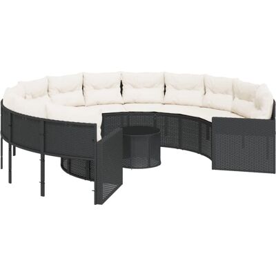 vidaXL Okrągła sofa ogrodowa z poduszkami i stołem - Meble ogrodowe vidaXL Okrągła sofa ogrodowa z poduszkami i stołem - Meble ogrodowe
