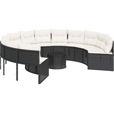 vidaXL Gartensofa mit Tisch und Kissen - Runder Rattanset vidaXL Gartensofa mit Tisch und Kissen - Runder Rattanset