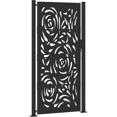 vidaXL Tuinpoort zwart 105x205 cm staal vlammen-ontwerp buitenpoort vidaXL Tuinpoort zwart 105x205 cm staal vlammen-ontwerp buitenpoort