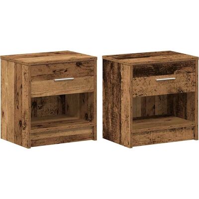vidaXL Nightstand 2 pcs. with Drawer Rustic Look 39x28x41 cm Brown - Nightstand vidaXL Nightstand 2 pcs. with Drawer Rustic Look 39x28x41 cm Brown - Nightstand