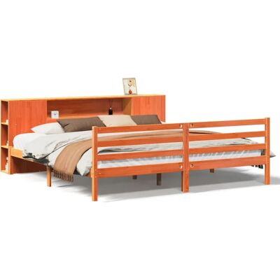 vidaXL Bett mit Bücherregal-Kopfteil - Massiv Kiefernholzrahmen - Platzsparendes Design vidaXL Bett mit Bücherregal-Kopfteil - Massiv Kiefernholzrahmen - Platzsparendes Design