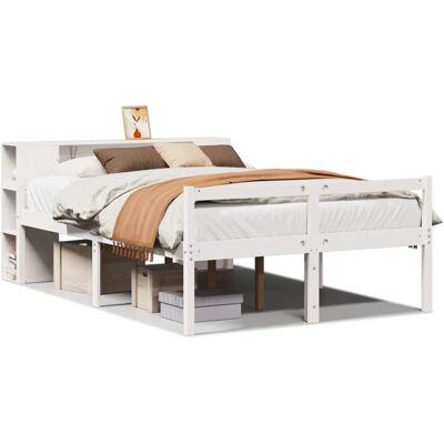 vidaXL Bett mit Bücherregal-Kopfteil 150x200 cm Weiß Massivholz vidaXL Bett mit Bücherregal-Kopfteil 150x200 cm Weiß Massivholz