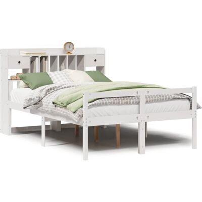 vidaXL Bett mit Bücherregal-Kopfteil - 140x200cm - Weiß - Bettart vidaXL Bett mit Bücherregal-Kopfteil - 140x200cm - Weiß - Bettart
