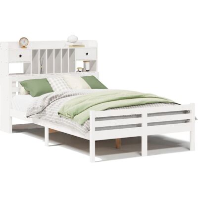 vidaXL Weißes Kiefernholz Bett mit Bücherregal vidaXL Weißes Kiefernholz Bett mit Bücherregal