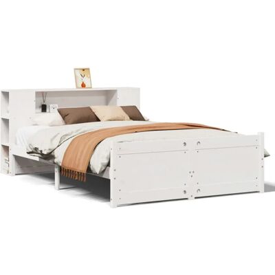 vidaXL Bett mit Bücherregal Weiß 135x190cm Massiv Kiefer vidaXL Bett mit Bücherregal Weiß 135x190cm Massiv Kiefer