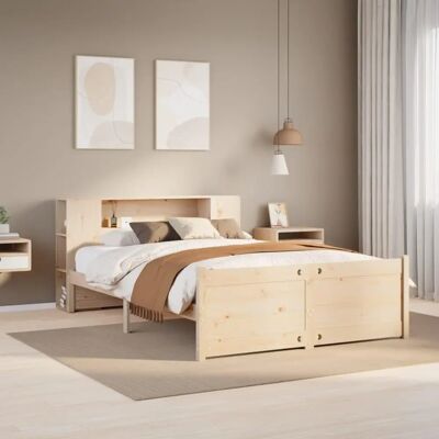 VIDAXL Bed with Shelf - 140x190 cm - Brown - Bed with Shelf VIDAXL Bed with Shelf - 140x190 cm - Brown - Bed with Shelf